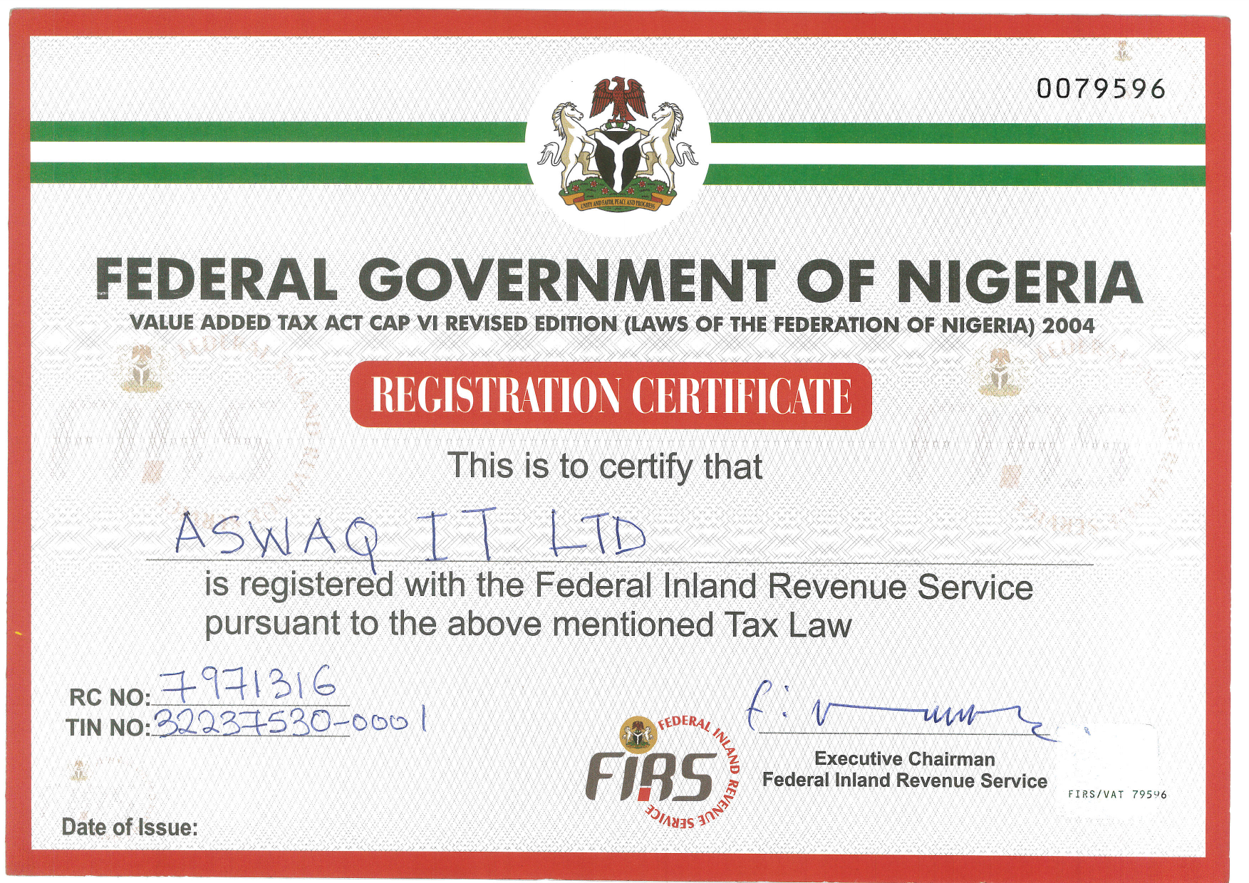 Federal Inland Revenue Service (FIRS) Certificate